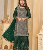 Green Sequence  Embroidered Work Faux Georgette Semi Stitched Palazoo Party Wear Salwar Suit
