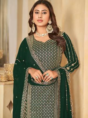 Green Sequence  Embroidered Work Faux Georgette Semi Stitched Palazoo Party Wear Salwar Suit 2