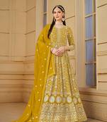 Mustard Codding Embroidered Work Faux Georgette Semi Stitched Pant Party Wear Salwar Suit