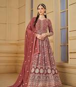 Brown Codding Embroidered Work Faux Georgette Semi Stitched Pant Party Wear Salwar Suit