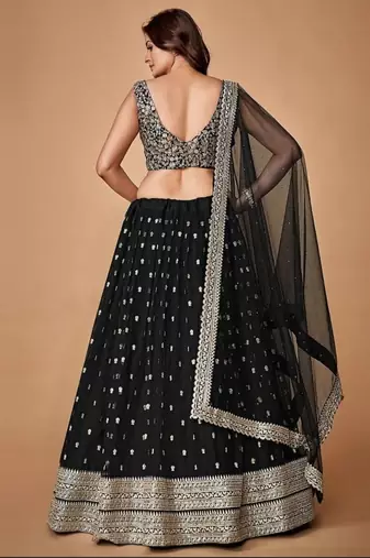 Black 3Mm And 5Mm Sequins Embroidered Net Lehenga Choli
