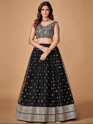 Black 3Mm And 5Mm Sequins Embroidered Net Lehenga Choli 6