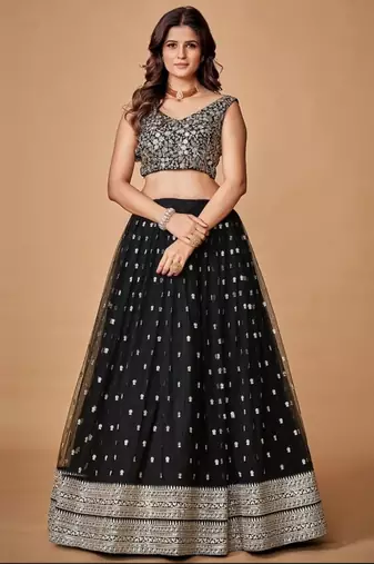 Black 3Mm And 5Mm Sequins Embroidered Net Lehenga Choli
