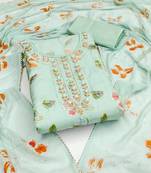 Mint Organza Unstitched Dress Material