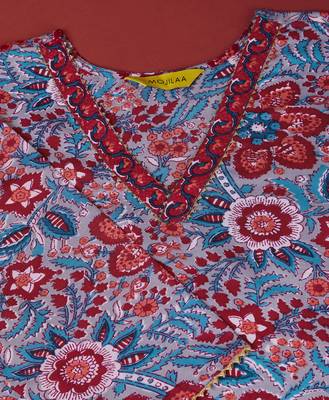  blue cotton floral print kurta with afghani salwar 5