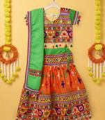 Banjara India Kutchi Emboidered Orange Girls Lehenga Choli with Dupatta (CC-BTTA) - Orange