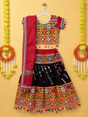 Banjara India Kutchi EmboideBlack Black Girls Lehenga Choli with Dupatta (CC-RSGL) - Black 1