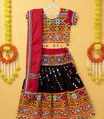 Banjara India Kutchi EmboideBlack Black Girls Lehenga Choli with Dupatta (CC-RSGL) - Black