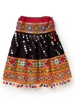 Banjara India Kutchi EmboideBlack Black Girls Lehenga Choli with Dupatta (CC-RSGL) - Black 2