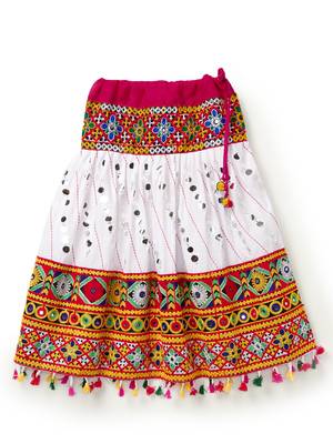 Banjara India Kutchi Emboidered White Girls Lehenga Choli with Dupatta (CC-RSGL) - White 2