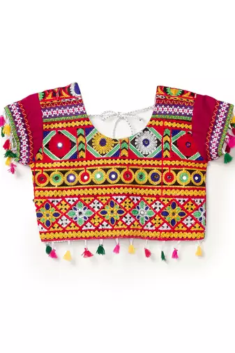 Banjara India Kutchi Emboidered White Girls Lehenga Choli with Dupatta (CC-RSGL) - White
