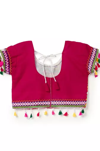 Banjara India Kutchi Emboidered White Girls Lehenga Choli with Dupatta (CC-RSGL) - White