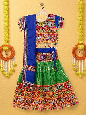 Banjara India Kutchi Emboidered Green Girls Lehenga Choli with Dupatta (CC-RSGL) - Green 1