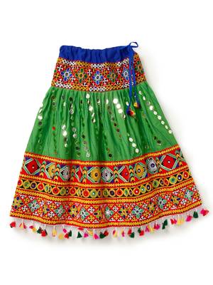 Banjara India Kutchi Emboidered Green Girls Lehenga Choli with Dupatta (CC-RSGL) - Green 2