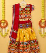 Banjara India Kutchi Emboidered Yellow Girls Lehenga Choli with Dupatta (CC-RSGL) - Yellow