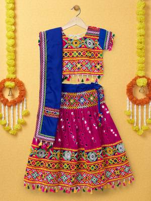 Banjara India Kutchi Emboidered Pink Girls Lehenga Choli with Dupatta (CC-RSGL) - Pink 1