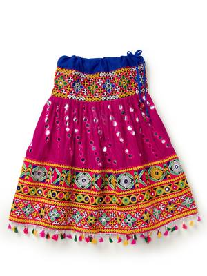 Banjara India Kutchi Emboidered Pink Girls Lehenga Choli with Dupatta (CC-RSGL) - Pink 2