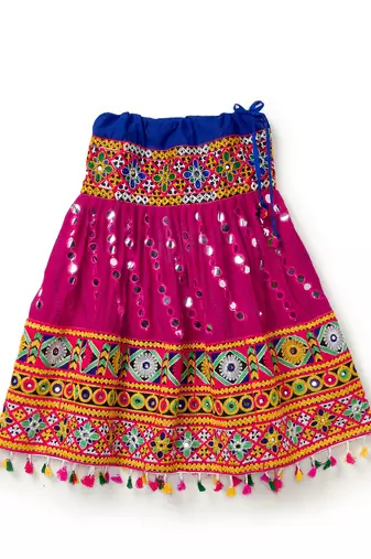Banjara India Kutchi Emboidered Pink Girls Lehenga Choli with Dupatta (CC-RSGL) - Pink