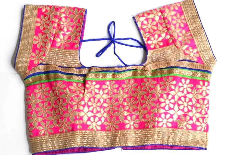 Pink with golden border gota patti Cotton Traditional Blouse