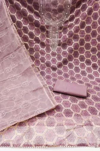 Onion Organza Unstitched Dress Material