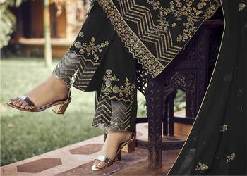 Black georgette sequince embroidered work festival long straight salwar suit dupatta semi stitched 3