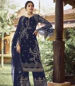 Blue georgette sequince embroidered work festival long straight salwar suit dupatta semi stitched