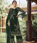 Green georgette sequince embroidered work festival long straight salwar suit dupatta semi stitched