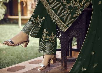 Green georgette sequince embroidered work festival long straight salwar suit dupatta semi stitched 3