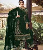 Green georgette sequince embroidered work festival long straight salwar suit dupatta semi stitched