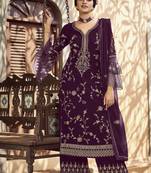 Purple georgette sequince embroidered work festival long straight salwar suit dupatta semi stitched