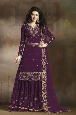 Dark purple rangoli pakistani embroidered work palazzo salwar suit dupatta semi stitched 1