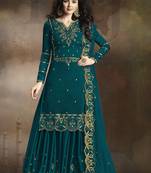Turquoise rangoli pakistani embroidered work palazzo salwar suit dupatta semi stitched