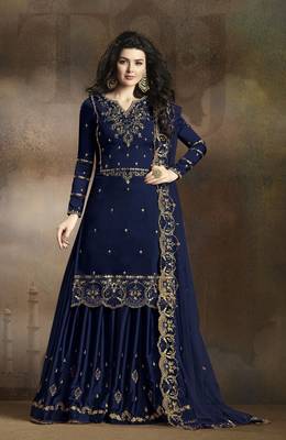 Blue rangoli pakistani embroidered work palazzo salwar suit semi stitched 1
