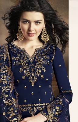 Blue rangoli pakistani embroidered work palazzo salwar suit semi stitched 2