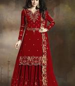 Red rangoli pakistani embroidered work palazzo salwar suit dupatta semi stitched
