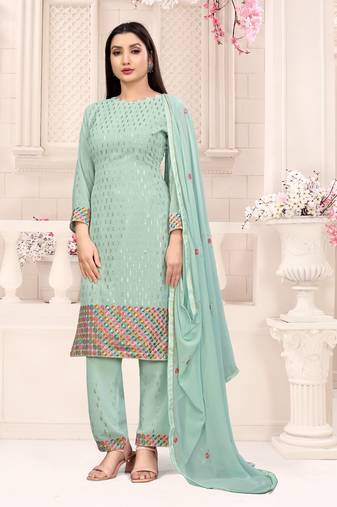 Sky blue georgette sequince embroidered work festival long straight salwar suit pent dupatta semi stitched