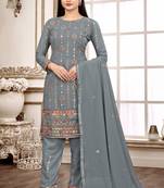 Grey georgette embroidered work Straight salwar suit dupatta semi stitched