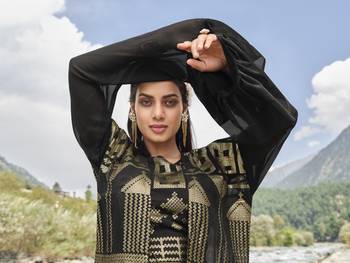 Black sequence embroidered faux georgette jacket style palazzo suit semi stitched 3