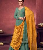 Green Embroidered Georgette Semi Stitched Straight Suit. Up To 42" Size