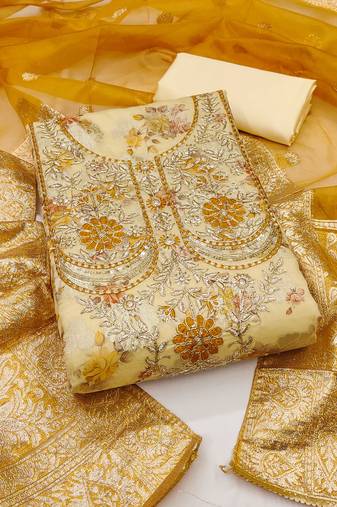 Mustard Modal Banarasi Jacquard Unstitched Dress Material