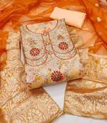 Orange Modal Banarasi Jacquard Unstitched Dress Material