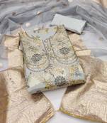 Grey Modal Banarasi Jacquard Unstitched Dress Material