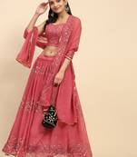 Pink Embroidered Sequine work Faux Georgette Fabric Party wear Lehenga Choli with Dupatta.
