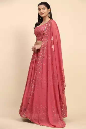 Pink Embroidered Sequine work Faux Georgette Fabric Party wear Lehenga Choli with Dupatta.