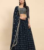 Turquoise Embroidered Sequine work Faux Georgette Fabric Party wear Lehenga Choli with Dupatta.