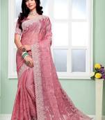 Pink Sequence Zari Coding Embroidered Border Organza Silk Saree With Blouse Piece