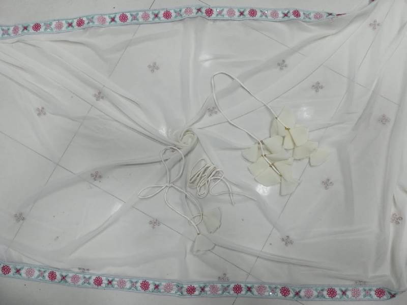 Cream Georgette Thread Embroidered Sleeveless Lehenga Choli With Net Dupatta