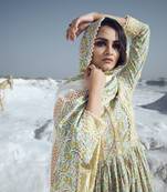 Canary yellow and turquoise flared kurta set