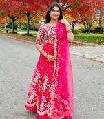 PINK SEQUINS AND DORI EMBROIDERED SOFT NET FESTIVE & PARTY WEAR SEMI STITCHED LEHENGA