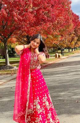 PINK SEQUINS AND DORI EMBROIDERED SOFT NET FESTIVE & PARTY WEAR SEMI STITCHED LEHENGA 3